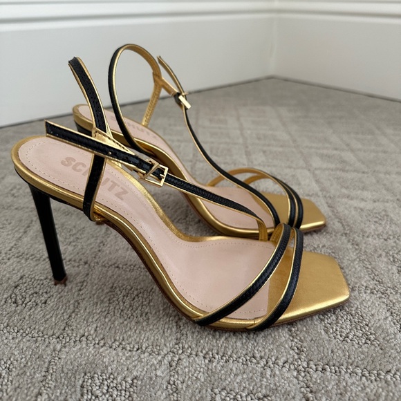 Metallic gold and black Luna Sandal by Schutz - Picture 2 of 5